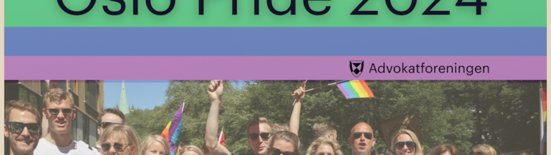 Regnbueflagg med tekst: Oslo pride 2024, bilde av mennesker med flagg og t-skjorter