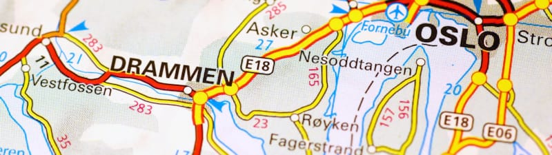 Kart over Oslo og Drammen